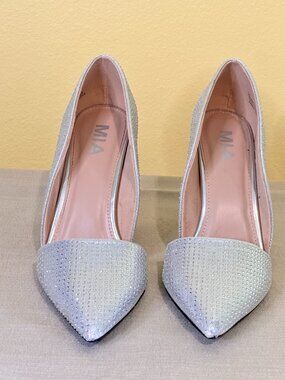 MIA Silver Rhinestone D'Orsay Pointed Toe Pumps Heels Size 7.5M